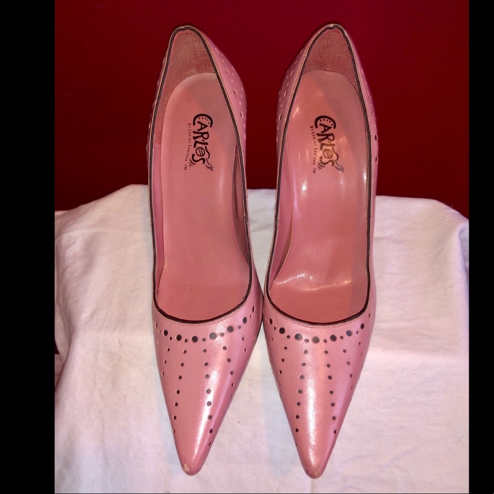 Carlos Santana Pink w/ black polka dot stilettos